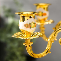 Металлический подсвечник на 5 свечей «Канделябр. Розы. Белая эмаль», золото, 32×30×30 см