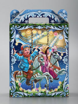 Цена за 5 шт. Подарочная новогодняя коробка «Новогодняя карусель», для сладких подарков, 16.8×7×25 см