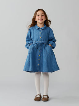 G?mlek Yaka K?z ?ocuk Jean Elbise