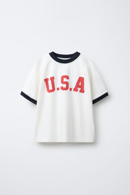 TEXT PRINT T-SHIRT WITH VIBRANT TRIMS