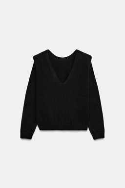PLAIN KNIT JUMPER WITH V-NECK BACK AND SHOULDER PADS