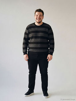 B?y?k Beden Bisiklet Yaka ?izgili Erkek Triko Kazak