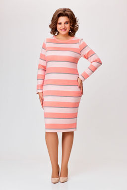 Платье Swallow 770.1 полоска бежевая+серая+лососевая