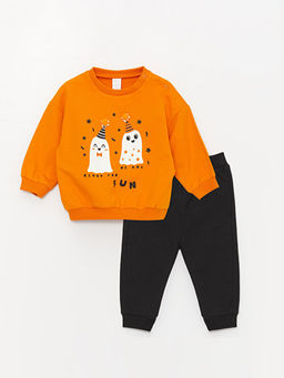 Bisiklet Yaka Uzun Kollu Bask?l? Erkek Bebek Sweatshirt ve E?ofman Alt? 2li Tak?m