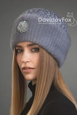 Шапка Адель норка трикотаж сапфир украшение