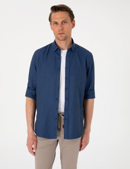 Lacivert Oxford Slim Fit Kolay _t_lenebilir G_mlek