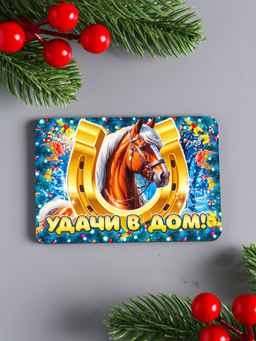 Цена за 3 шт. Магнит на холодильник «Новогодняя лошадь. Удачи в дом», 9.5×6.5 см