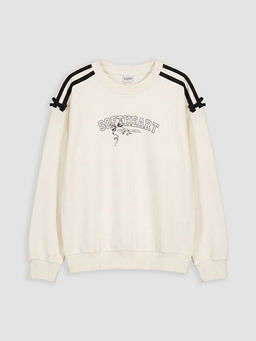 Fiyonklu Bask?l? K?z ?ocuk Sweatshirt