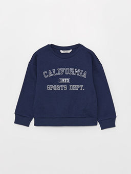 Bisiklet Yaka Bask?l? Uzun Kollu K?z ?ocuk Sweatshirt