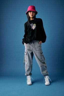 Джинсовые брюки с высокой талией и удобной посадкой, с гибкой талией и длинными штанинами - Defacto фото 9