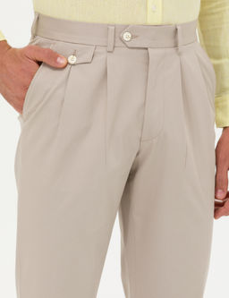 Bej Dad Fit %100 Pamuk Pileli Kuma_ Pantolon