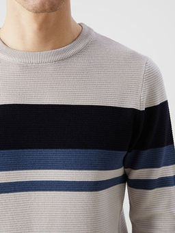 Bisiklet Yaka Uzun Kollu Renk Bloklu Erkek Triko Kazak