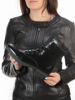 01-CH6315-21B100M BLACK Ботинки демисезонные женские (натуральная кожа, байка) - Фабричный китай фото 2