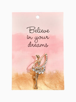 Брошь Балерина с лентой, цвет белый в золоте