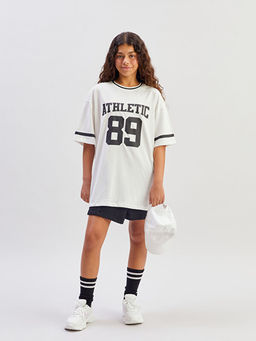 Bisiklet Yaka Bask?l? K?z ?ocuk Ti??rt