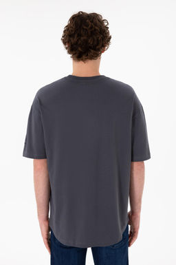 Erkek Long Fit Bisiklet Yaka Antrasit Basic Ti__rt Sepette S_rpriz _ndirim