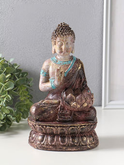 Сувенир полистоун подсвечник "Будда с лотосом" с золотой патиной 10х14,5х25 см