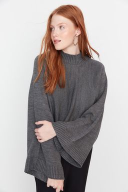 Antrasit Genis Kal?p Ispanyol Kol Triko Kazak TWOAW23KZ01838