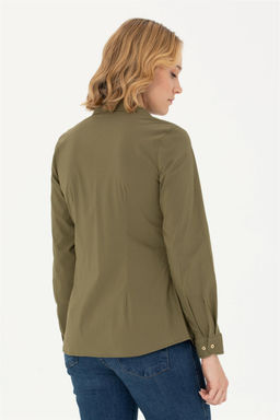 Женская базовая рубашка цвета хаки с длинным рукавом - U.s. polo assn фото 12