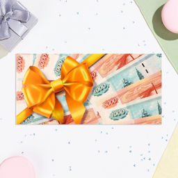 Цена за 10 шт. Конверт для денег Универсальный жёлтый бант, 16х8 см - Дарим красиво фото 2