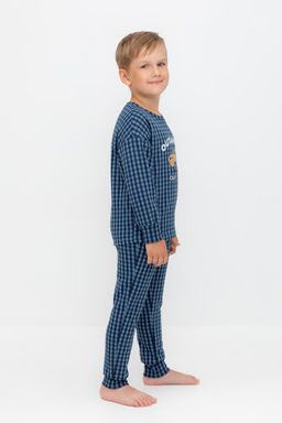 К 1581/синий джинс,маленькая клетка пижама дет