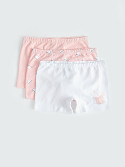 Bask?l? Pamuklu K?z ?ocuk Boxer 3l?