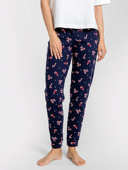 Брюки женские домашние синие с принтом конфеты