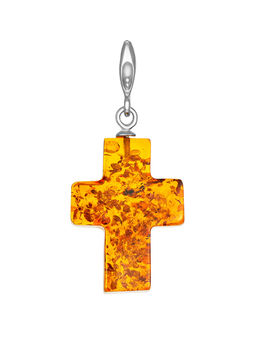 Подвеска из яркого натурального цельного янтаря Крестик