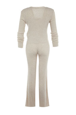 Bej Fitillli Bluz H?rka Pantolon Triko Alt-Ust Tak?m TWOAW22AU0006