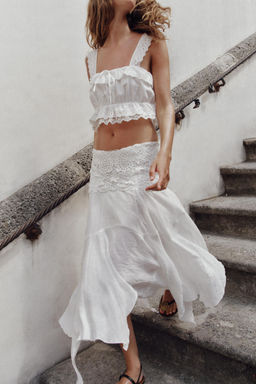 FALDA MIDI ASIM?TRICA BORDADOS / Blanco - Zara фото 3