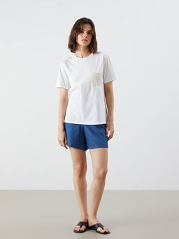 Bisiklet Yaka Dantel Cepli Kad?n Ti??rt