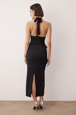 Siyah Duz Boyundan Baglama Detayl? Maxi Elbise TPRAW26EL00101 - Trendyolmilla фото 5