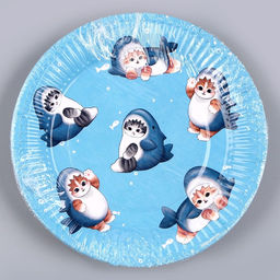 Цена за 10 шт. Тарелка бумажная Котики. Акула, 18 см - Страна карнавалия фото 9