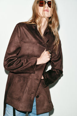 FAUX SUEDE JACKET WITH BELT - Zara фото 17