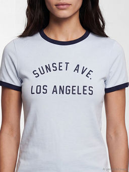 Bisiklet Yaka Los Angeles Bask?l? Kad?n Ti??rt