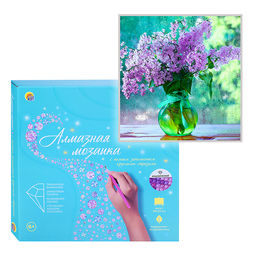 Алмазная мозаика 20х20 "Свежая сирень" с подр., с полн. заполн.(класс.)  (24цв)