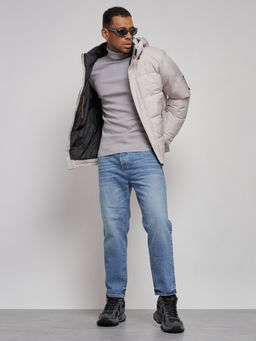 Куртка спортивная болоньевая мужская зимняя с капюшоном светло-бежевого цвета 3111SB - Wonderrman фото 13