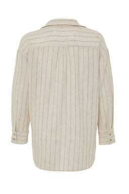 TRENDYOLMILLA Bej Cizgili Oversize Keten Gorunumlu Dokuma Gomlek TWOSS24GO00047  фото 8