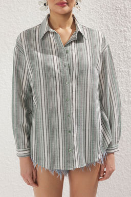 TRENDYOLMILLA Mavi Cizgili Dokuma Plaj Gomlegi TBESS23GO00041  фото 3