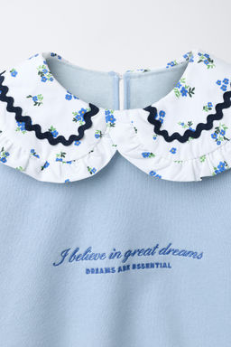 PETER PAN COLLAR SWEATSHIRT WITH SCALLOPED TRIM AND EMBROIDERED SLOGAN - Zara фото 3