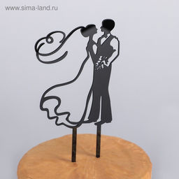 Цена за 2 шт. Топпер для торта «Свадьба», 10×17.5 см, пластик, чёрный
