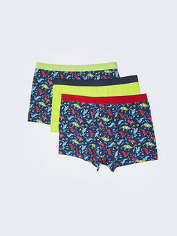 Bask?l? Pamuklu Erkek ?ocuk Boxer 3l?