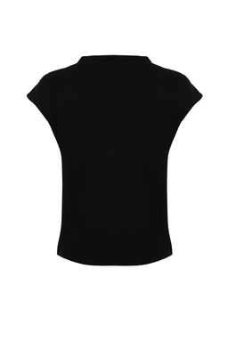 Siyah Viskoz/Yumusak Kumas Fitted/Vucuda Oturan Ay Kol V Yaka Esnek Orme Bluz TWOSS24BZ00433