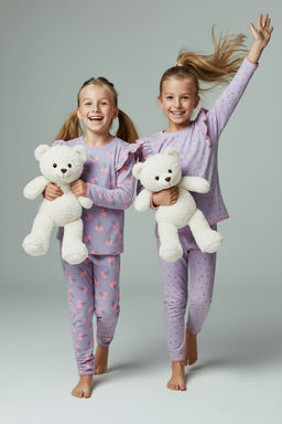 Pudra-Ekru Bask?l? Yumusak Dokulu 4lu Orme Regular K?z Cocuk Alt-Ust Pijama Tak?m? TKDAW26PT00012 - Trendyolmilla фото 5