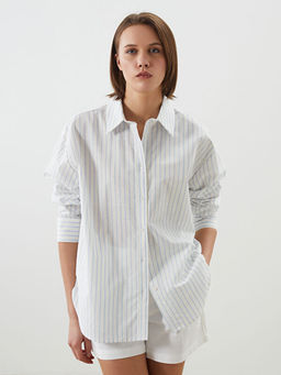 ?izgili Oversize Keten Kar???ml? Kad?n G?mlek