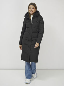 Пальто утепленное стеганное зимнее с капюшоном женское черного цвета 9636_1Ch - Mtforce фото 16