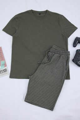 Haki Regular/Normal Kesim Alt Cizgili Orme Pijama Tak?m? TMNSS26PT00036