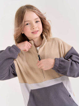 Олимпийка флисовая Колор блок Графит/Беж 7+ - Bungly фото 10