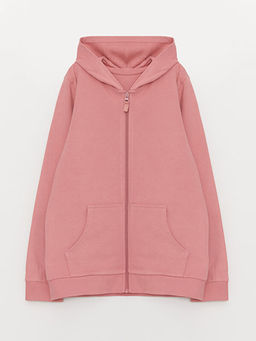Kap??onlu Basic Uzun Kollu K?z ?ocuk Fermuarl? Sweatshirt