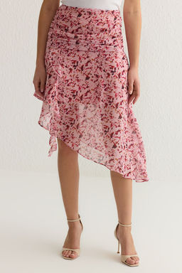 TRENDYOLMILLA Pembe Asimetrik Midi Boy Sifon Cicekli Dokuma Etek TWOSS25ET00039  фото 4
